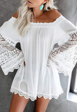 White Lace Splicing Off-Shoulder Dress