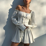 Solid Color White One-Shoulder Dress