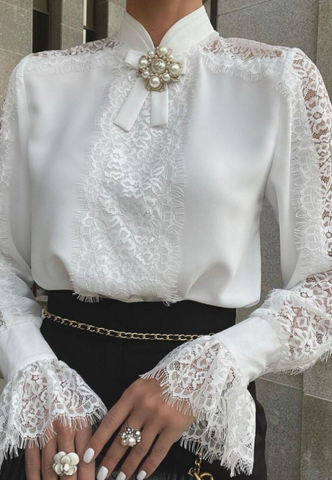 Solid Color Women's Long Sleeve Lace Shirt Top