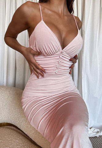 Pink V-Neck Sling Sexy Sleeveless Dress