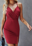 Solid Color Fashion Hip Wrap Sleeveless Dress