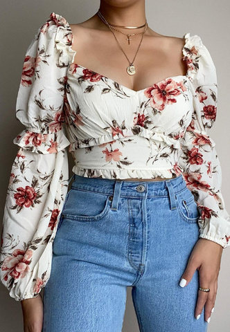 Floral Long Sleeve Sexy Shirt Top