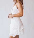V-Neck White Sling Sleeveless Mini Dress