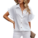 Solid Color Short Sleeve Single Breasted Loose Casual Shirt