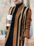 Fashion Stripe Pockets Blazer Coat