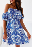 Blue Printed Casual Short Sleeve Dress