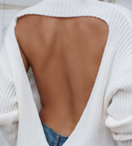 Solid Color Women'S White Backless Knitted Sweater