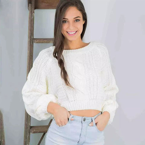 Loose round neck long-sleeved knit sweater