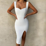 Sling Slim Solid Color V-Neck Sleeveless Dress