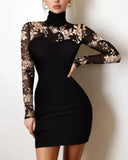Slim Lace Stitching Black Pack Hip Dress