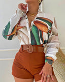 Printed Long-Sleeve Single-Breasted Two-piece
