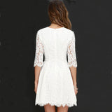 Fashion Lace Crew Neck White Dress
