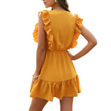 Women's Fashion Yellow V-neck Dress