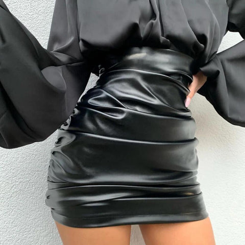 Womens Fashion High Waist Leather Skirt