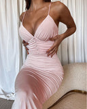 Pink V-Neck Sling Sexy Sleeveless Dress