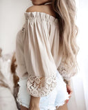Long Sleeve Apricot Panel Lace Casual Top