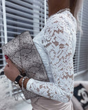 Solid Color White Lace Casual Long Sleeve Top
