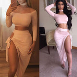 Sexy Long Sleeves Two Pieces Irregular Dress