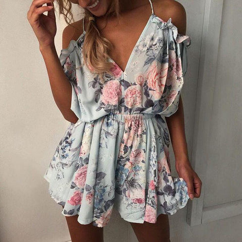 Sexy V-Neck Sling Print Rompers Jumpsuit