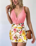 Women's Skinny Floral Print Sleeveless Dress Suit