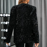 Sequin Fashion V-Neck Long Sleeve Black Jacket