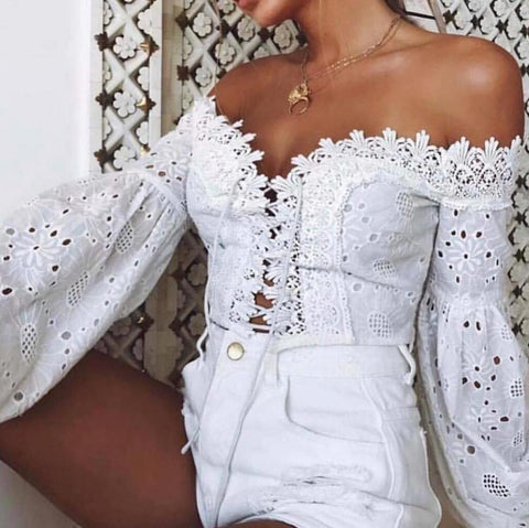 Sexy Embroidery Long Sleeve Crop Top