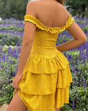 Women's Casual Floral One Shoulder Yellow Dress