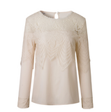 Lace Round Neck Button Long Sleeve Shirt Top