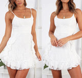 Fashion White Ruffled Sling Dress