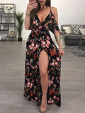 Sexy V-neck Low Chest Print Long Dress