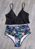 Ruffles Print Leaf Bikini Set Swimwear Swimsuit