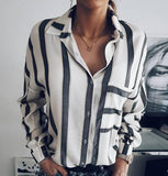 Fashion Stripes Loose Blouses Shirt Crop Top