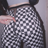 High Waist Plaid Zipper Checkered Pants