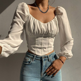 Slim Women'S Long-Sleeve Chiffon Shirt Top