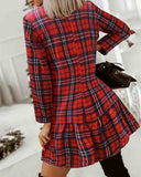 Red Checked Long Sleeve Printing Dress
