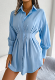 Women's Casual Irregular Button Long Sleeve Dress