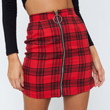 Plaid Womens Zipper High Waist Skirt
