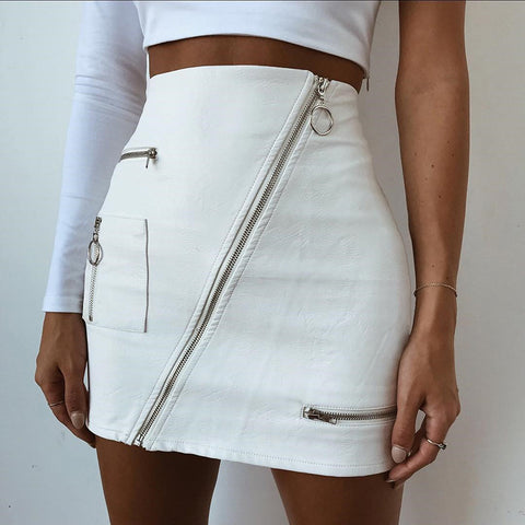 Fashion Leather Zipper Mini Skirt