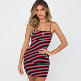 Sexy Women Backless Stripe Sleeveless Dress