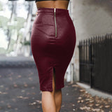 Solid Color Leather Pack Hip Skirt