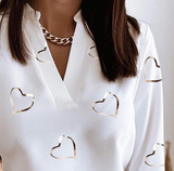 Sexy Women's Heart Print V-Neck Long Sleeve Top