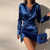 Women'S Long-Sleeved Solid Color Elegant Dress