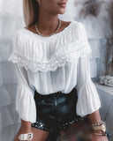 Solid Color White Long Sleeve Loose Chiffon Top