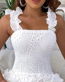White Solid Color Lace Sling Sleeveless Dress