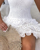 White Solid Color Lace Sling Sleeveless Dress