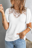 Casual Short Sleeve Lace V-Neck T-Shirt Top