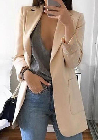 Womens Long Sleeve Solid Color Pocket Cardigan Blazer