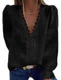 Women Solid color V-neck Long Sleeved Chiffon Shirt Top