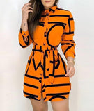 Women Fashion Print Long Sleeve Shirt Dress