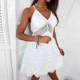 Sexy V-Neck White Lace Sleeveless Dress